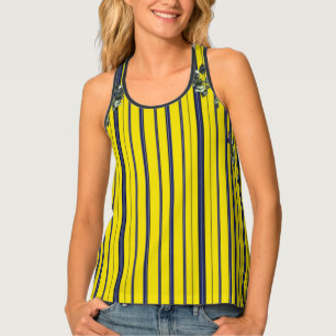 Yellow and Blue Stripes (with flower) Tank Top