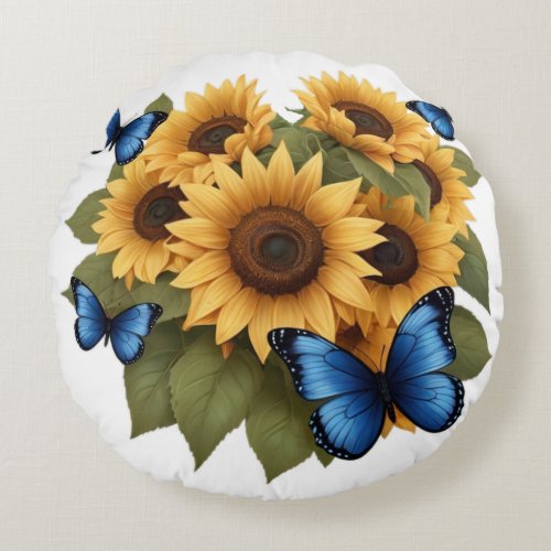 Yellow and Blue Sunflower and Butterfly Pillow