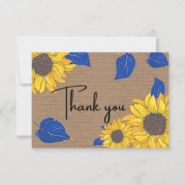 Yellow and Blue Sunflower Thank You Card (Front)