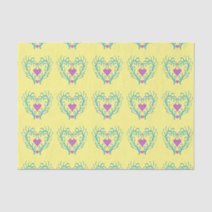 Yellow and Blue Swedish Folk Art Hearts Tissue Paper