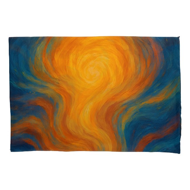 yellow and blue swirl sun energy abstract pillow case (Front)