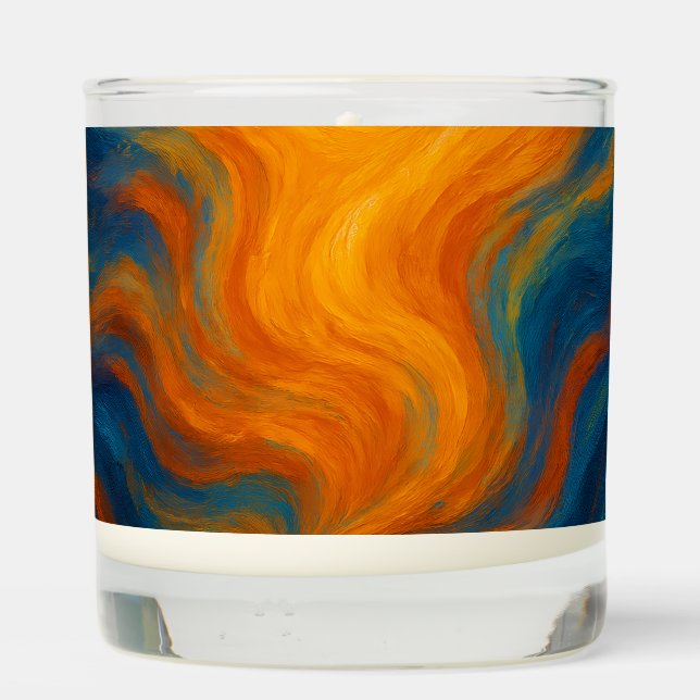yellow and blue swirl sun energy abstract scented candle (Back)