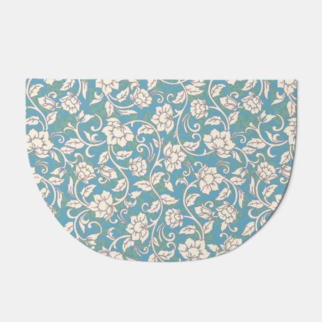 Yellow and Blue Swirling Flowers Doormat (Front)