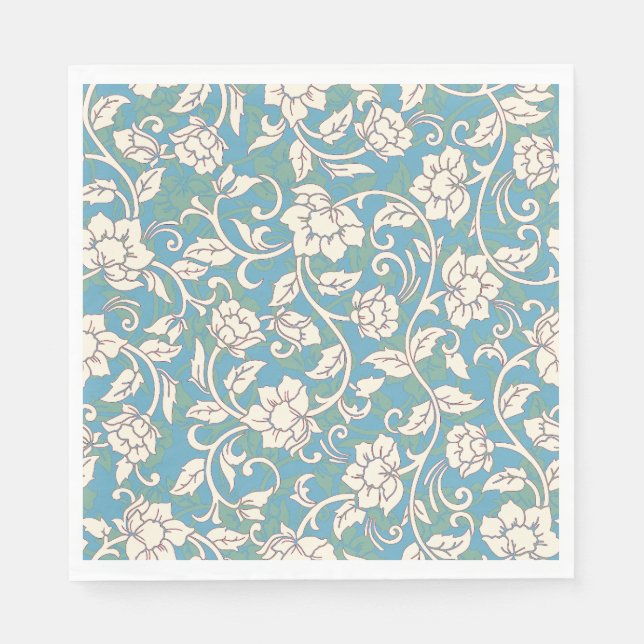 Yellow and Blue Swirling Flowers Napkins (Front)