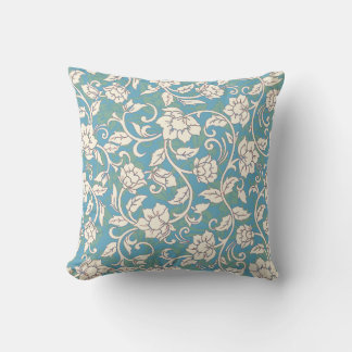 Yellow and Blue Swirling Flowers Throw Pillow