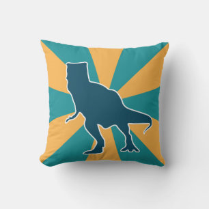 Yellow and blue T-rex boy's room dinosaur Throw Pillow