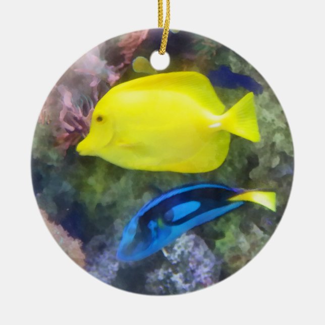 Yellow and Blue Tang Fish Ceramic Ornament (Front)