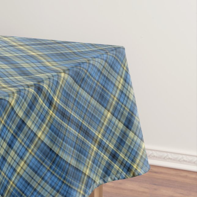 Yellow and blue tartan pattern tablecloth (In Situ)