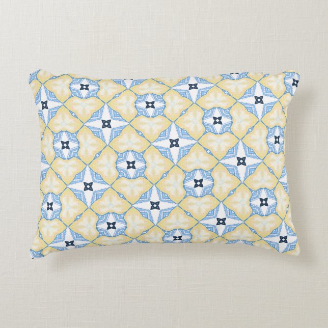 Yellow and Blue Tile  Accent Pillow (Front)