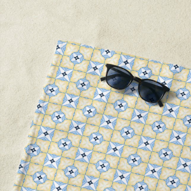Yellow and Blue Tile  Beach Towel (In Situ)