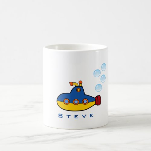 Yellow and Blue Toy Submarine with Water Bubbles Coffee Mug