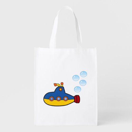 Yellow and Blue Toy Submarine with Water Bubbles Grocery Bag