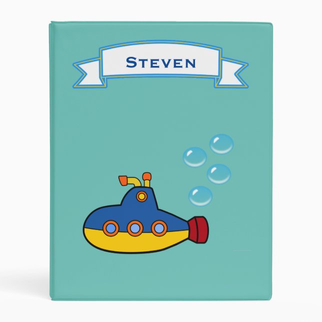 Yellow and Blue Toy Submarine with Water Bubbles Mini Binder (Front)