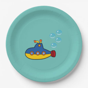 Yellow and Blue Toy Submarine with Water Bubbles Paper Plates