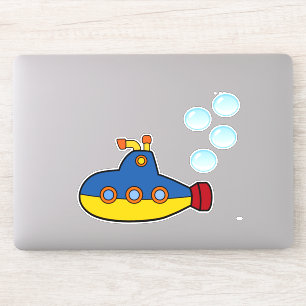 Yellow and Blue Toy Submarine with Water Bubbles Sticker