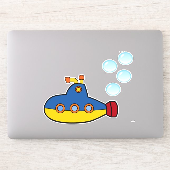 Yellow and Blue Toy Submarine with Water Bubbles Sticker (Computer)