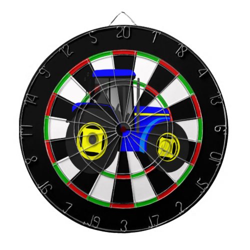 Yellow and blue tractor dartboard