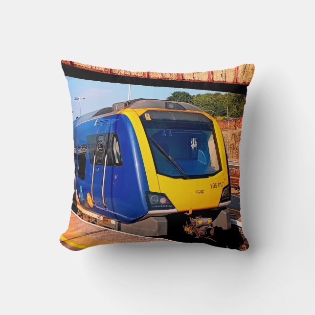 Yellow and blue train , Sheffield Throw Pillow (Front)
