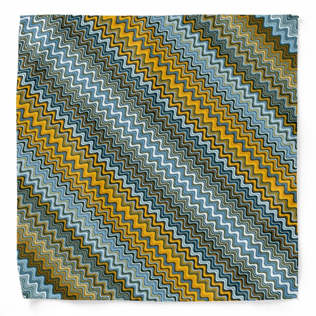 Yellow and Blue Wavy Stripes Bandana (Front)