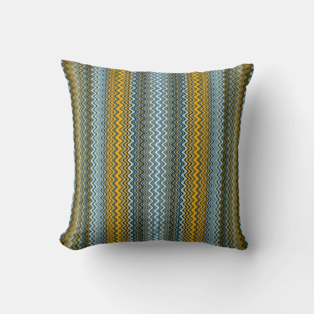 Yellow and Blue Wavy Stripes Throw Pillow (Front)