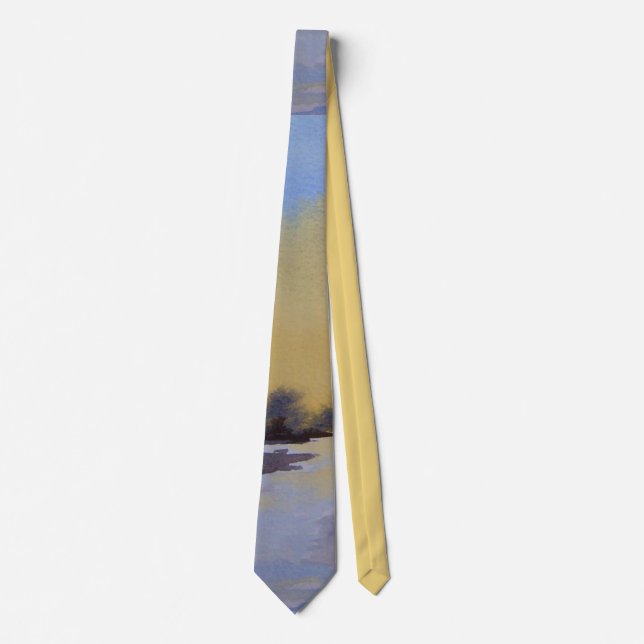 yellow and blue winter landscape modern design tie (Front)