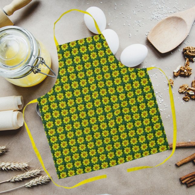 Yellow and Bronze Coreopsis Floral Pattern Apron (In Situ Kitchen)