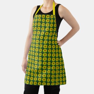Yellow and Bronze Coreopsis Floral Pattern Apron