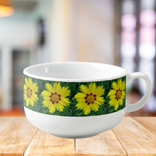 Yellow and Bronze Coreopsis Floral Pattern Soup Mug