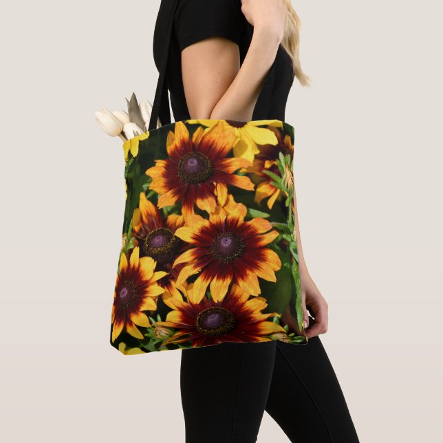 Yellow and Bronze Rubeckias Floral Tote Bag (Close Up)
