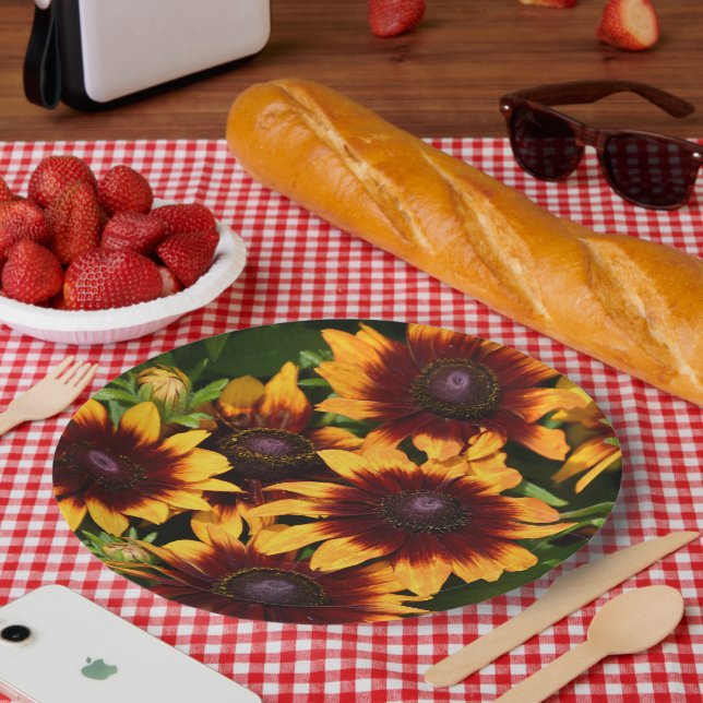 Yellow and Bronze Rudbeckias Floral Paper Plates (Picnic)