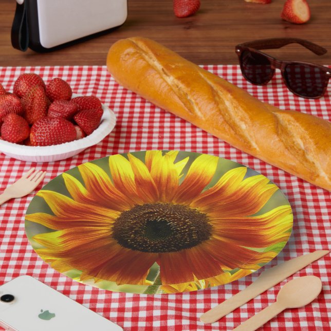 Yellow and Bronze Sunflower Floral Paper Plates (Picnic)