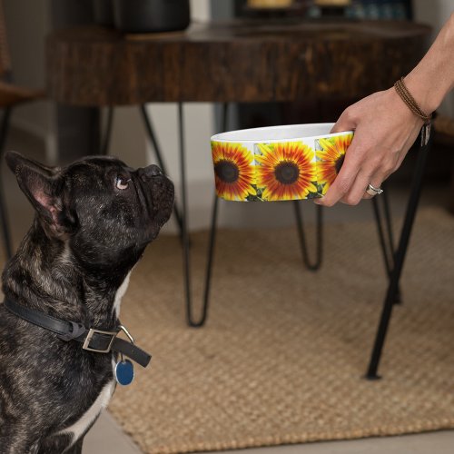 Yellow and Bronze Sunflower Floral Pattern Bowl