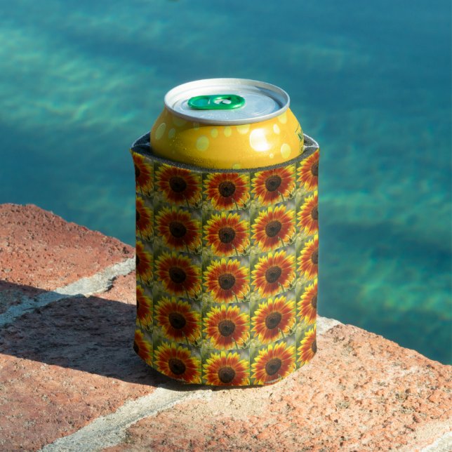 Yellow and Bronze Sunflower Floral Pattern Can Cooler (In Situ Pool)