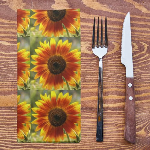 Yellow and Bronze Sunflower Floral Pattern Cloth Napkin