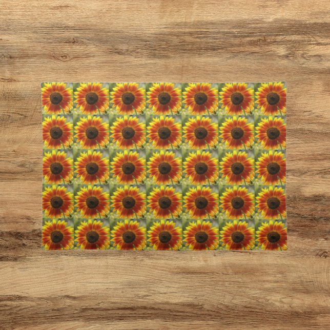 Yellow and Bronze Sunflower Floral Pattern Cloth Placemat (In Situ Table)