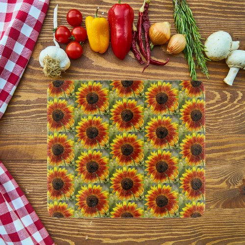 Yellow and Bronze Sunflower Floral Pattern Cutting Board