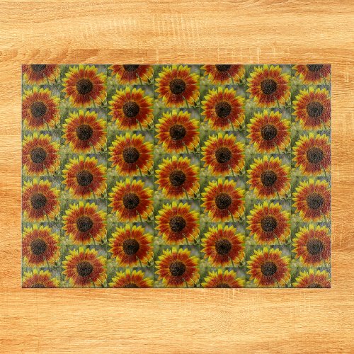 Yellow and Bronze Sunflower Floral Pattern Cutting Board