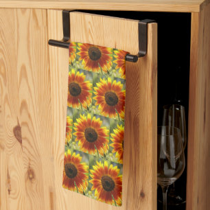 Yellow and Bronze Sunflower Floral Pattern Kitchen Towel