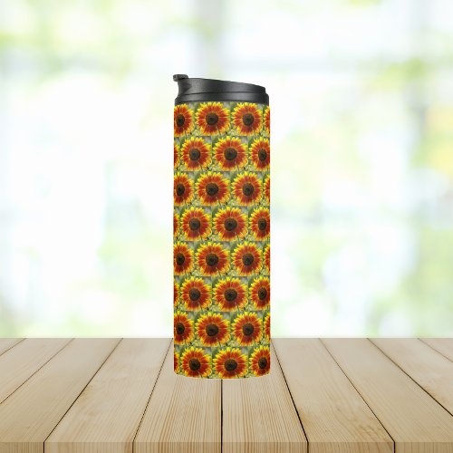 Yellow and Bronze Sunflower Floral Pattern Thermal Tumbler