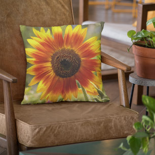 Yellow and Bronze Sunflower Floral Throw Pillow