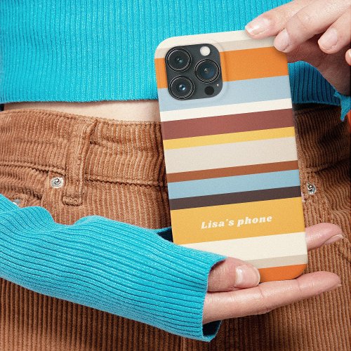Yellow and Brown 70s Hippie Stripes Personalized iPhone 13 Pro Max Case