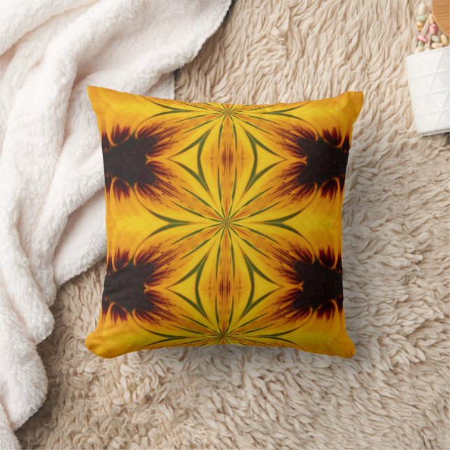 Yellow And Brown Abstract Shapes  Throw Pillow (Blanket)