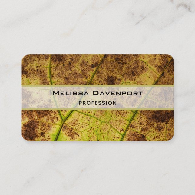 Yellow and Brown Autumn Macro Leaf Business Card (Front)