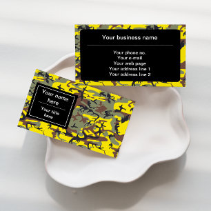 Yellow and Brown Camo, Camouflage, Military, Army Business Card