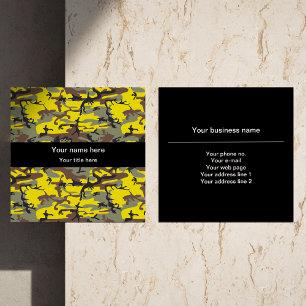 Yellow and Brown Camo, Camouflage, Military, Army Square Business Card