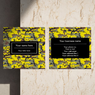 Yellow and Brown Camo, Camouflage, Military, Army Square Business Card