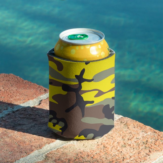 Yellow and Brown Camouflage, Military, Army Can Cooler (In Situ Pool)