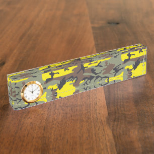 Yellow and Brown Camouflage, Military, Army Desk Name Plate