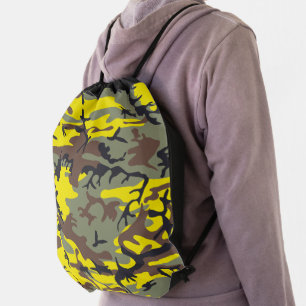 Yellow and Brown Camouflage, Military, Army Drawstring Bag