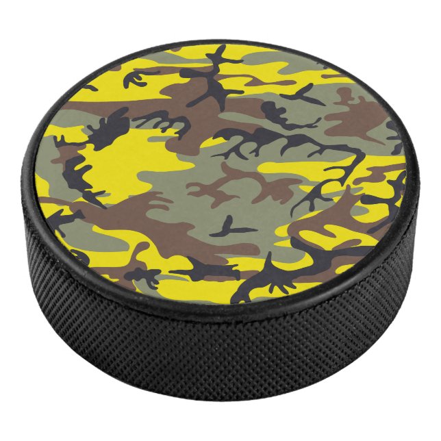 Yellow and Brown Camouflage, Military, Army Hockey Puck (3/4)